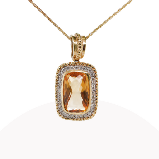 Stunning 14K Yellow Gold Pendant with Citrine and Diamond Side Accents