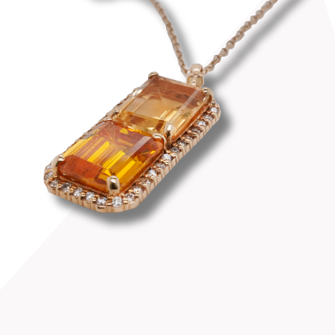 14K Gold Pendant with 2 Citrine Stones and 40 LBD as Side Stones