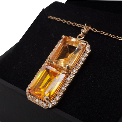 14K Gold Pendant with 2 Citrine Stones and 40 LBD as Side Stones