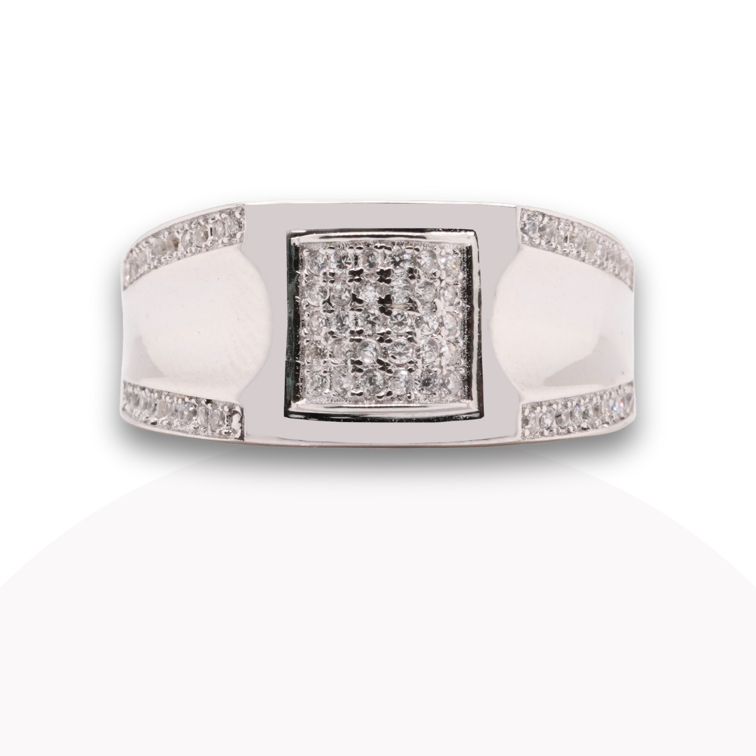 Men's Silver Ring with Cubic Zirconia Side Stones