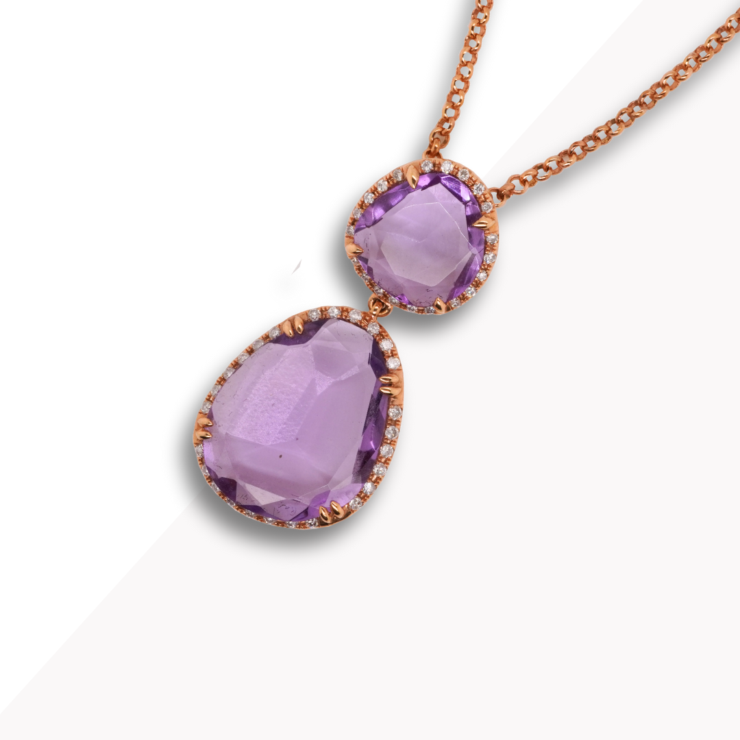 18K Rose Gold Pendant with Amethyst and Natural Diamonds