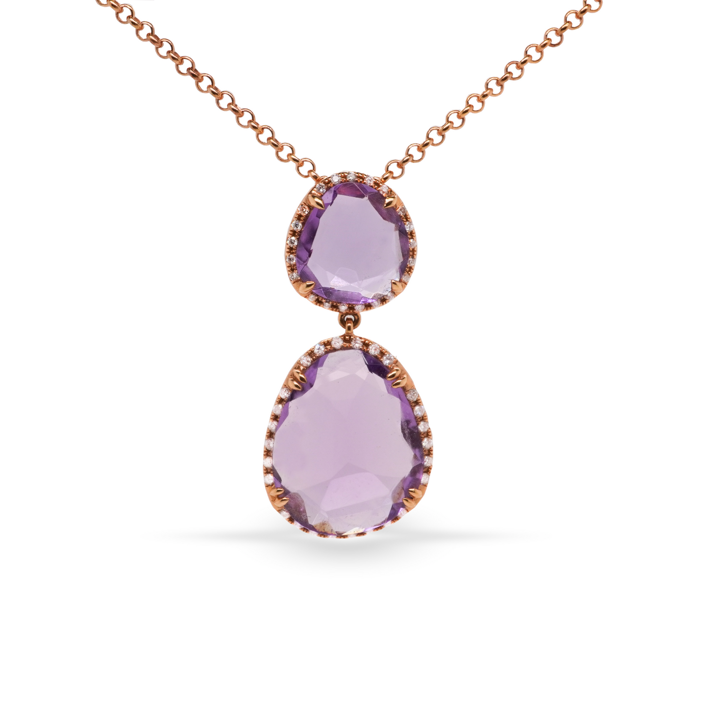 18K Rose Gold Pendant with Amethyst and Natural Diamonds