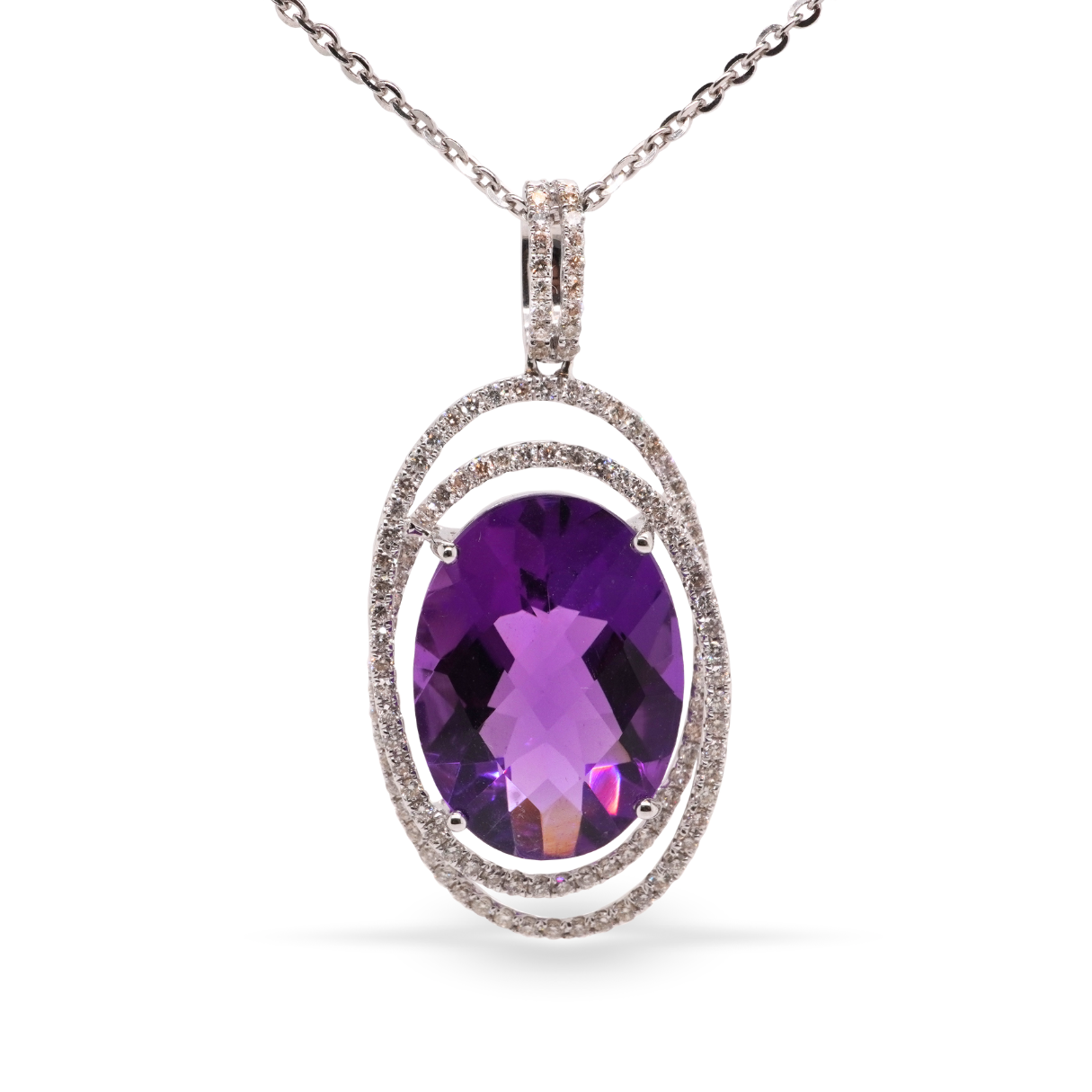 18K White Gold Pendant With Amethyst And Diamonds