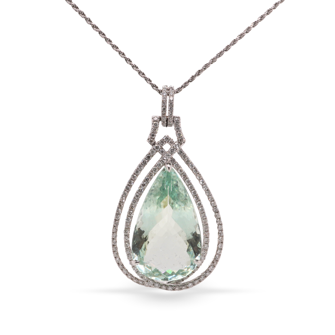 18K White Gold Pendant With Aquamarine and Diamonds