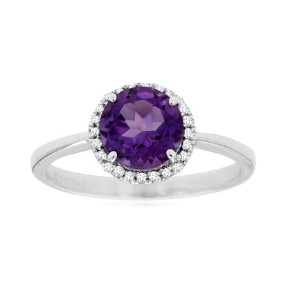 Amethyst with Natural Diamond Halo in 18K White Gold - Rings - Amethyst with Natural Diamond Halo in 18K White Gold - Omni Jewelcrafters