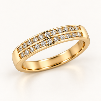 14K Yellow Gold Double-Row Diamond Anniversary Ring – 0.33 CT