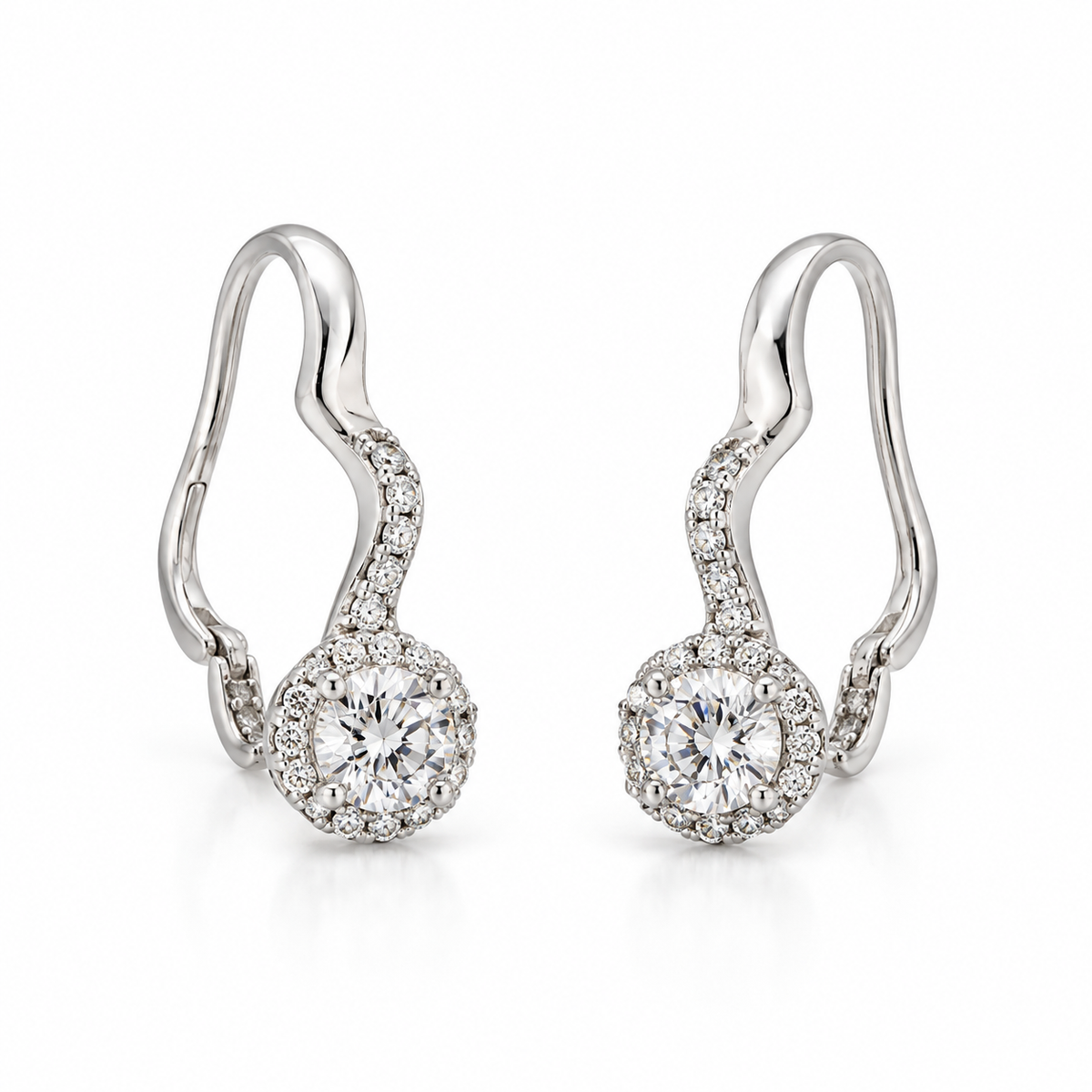 18K White Gold Round Lab-Grown Diamond Halo Earrings