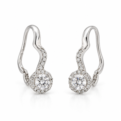 18K White Gold Round Lab-Grown Diamond Halo Earrings