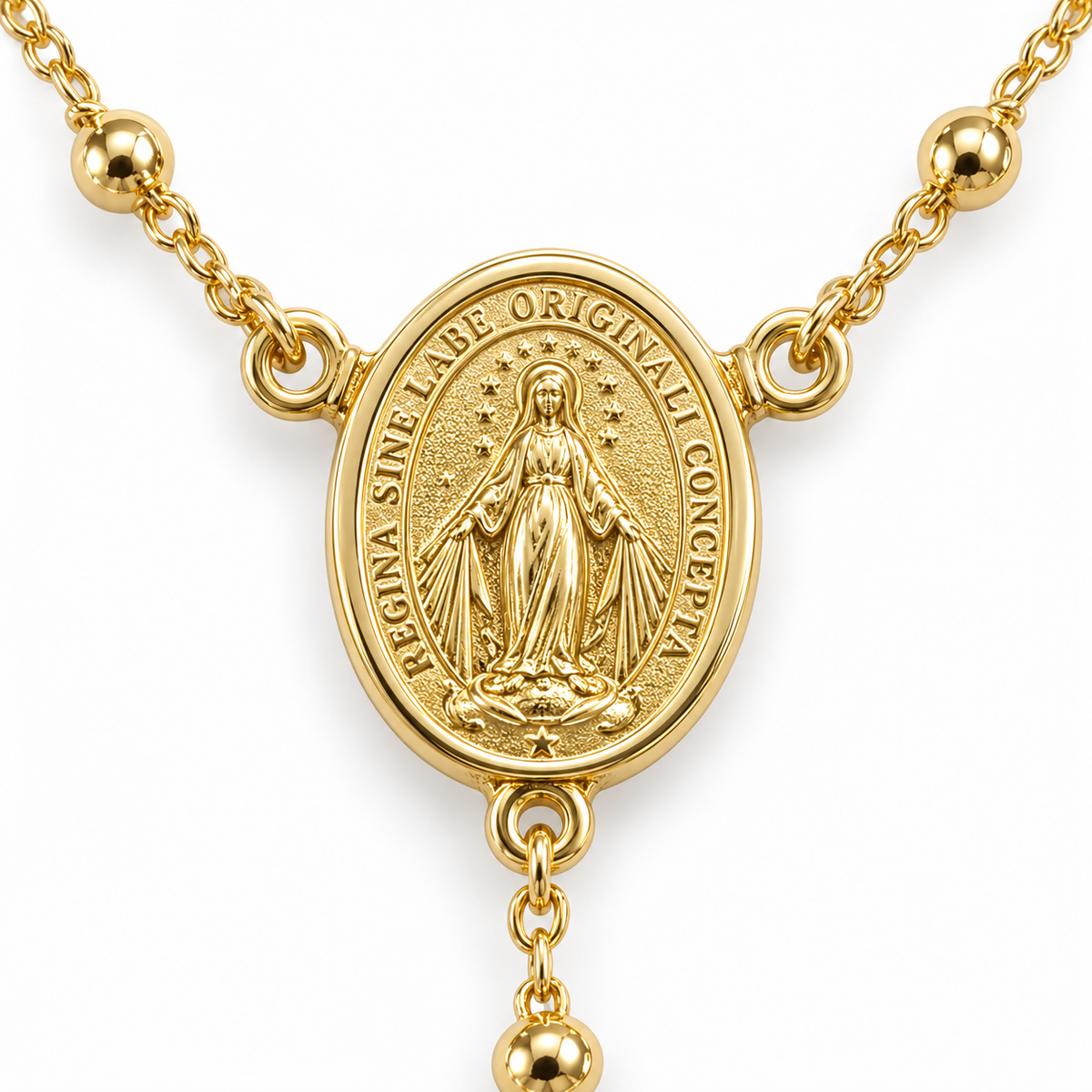 14K Yellow Gold Rosary Necklace with Crucifix and Beaded Chain