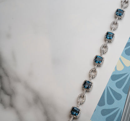 Blue Topaz & Natural Diamonds Bracelet in 14K White Gold Bracelet - Bracelets - Blue Topaz & Natural Diamonds Bracelet in 14K White Gold Bracelet - Omni Jewelcrafters