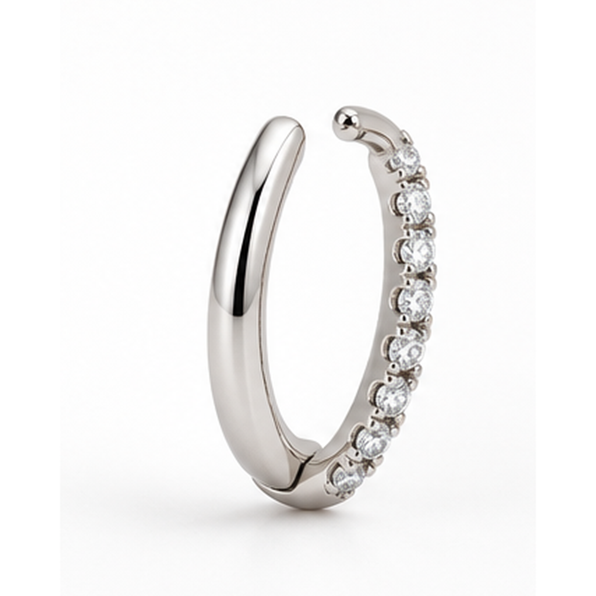 10K White Gold 0.12 CT Diamond Huggie Hoop Earrings