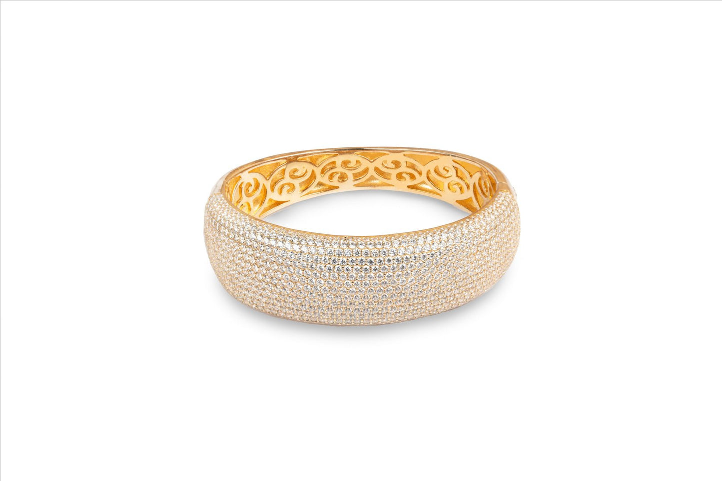 Designer Yellow Gold - Plated Bangle with Cubic Zirconia - Bracelets - Designer Yellow Gold - Plated Bangle with Cubic Zirconia - Omni Jewelcrafters