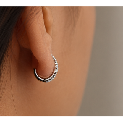 10K White Gold 0.12 CT Diamond Huggie Hoop Earrings