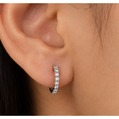 10K White Gold 0.12 CT Diamond Huggie Hoop Earrings