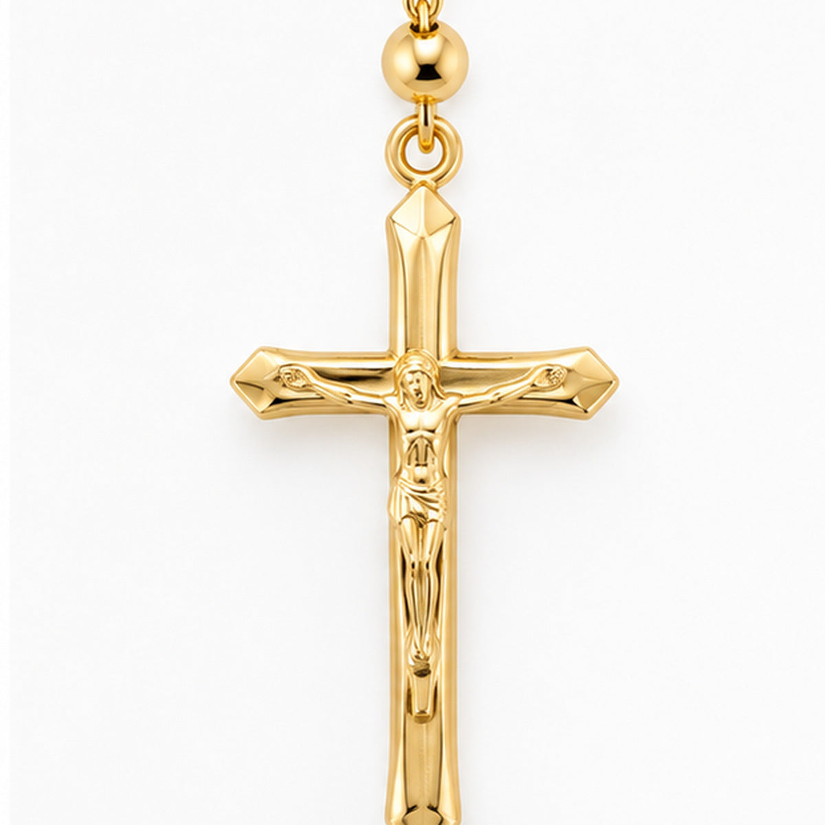 14K Yellow Gold Rosary Necklace with Crucifix and Beaded Chain