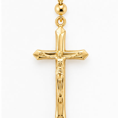 14K Yellow Gold Rosary Necklace with Crucifix and Beaded Chain