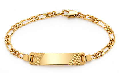 10K Yellow Gold Figaro Link ID Bracelet with Engraved Accents