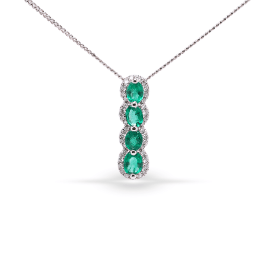 Elongated Vertical Oval Shaped Pendant With Emeralds - Pendants - Elongated Vertical Oval Shaped Pendant With Emeralds - Omni Jewelcrafters