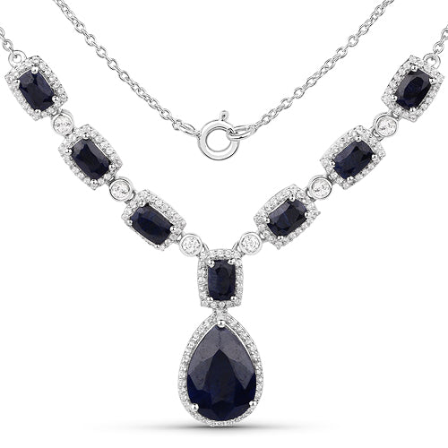 12.59 Carat Dyed Sapphire and White Topaz .925 Sterling Silver Necklace