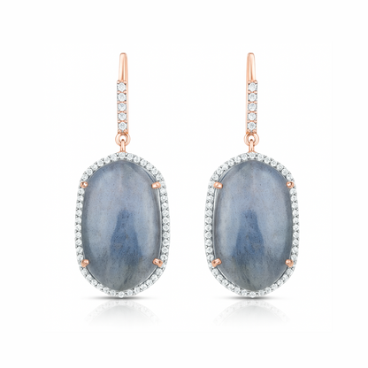 Boucles d'oreilles en argent sterling 925 plaquées or rose 14 carats avec labradorite véritable et topaze blanche de 28,08 carats