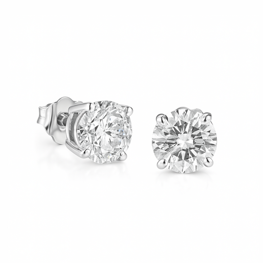 14K Solid  Gold 5.5mm Round Moissanite Solitaire Stud Earrings