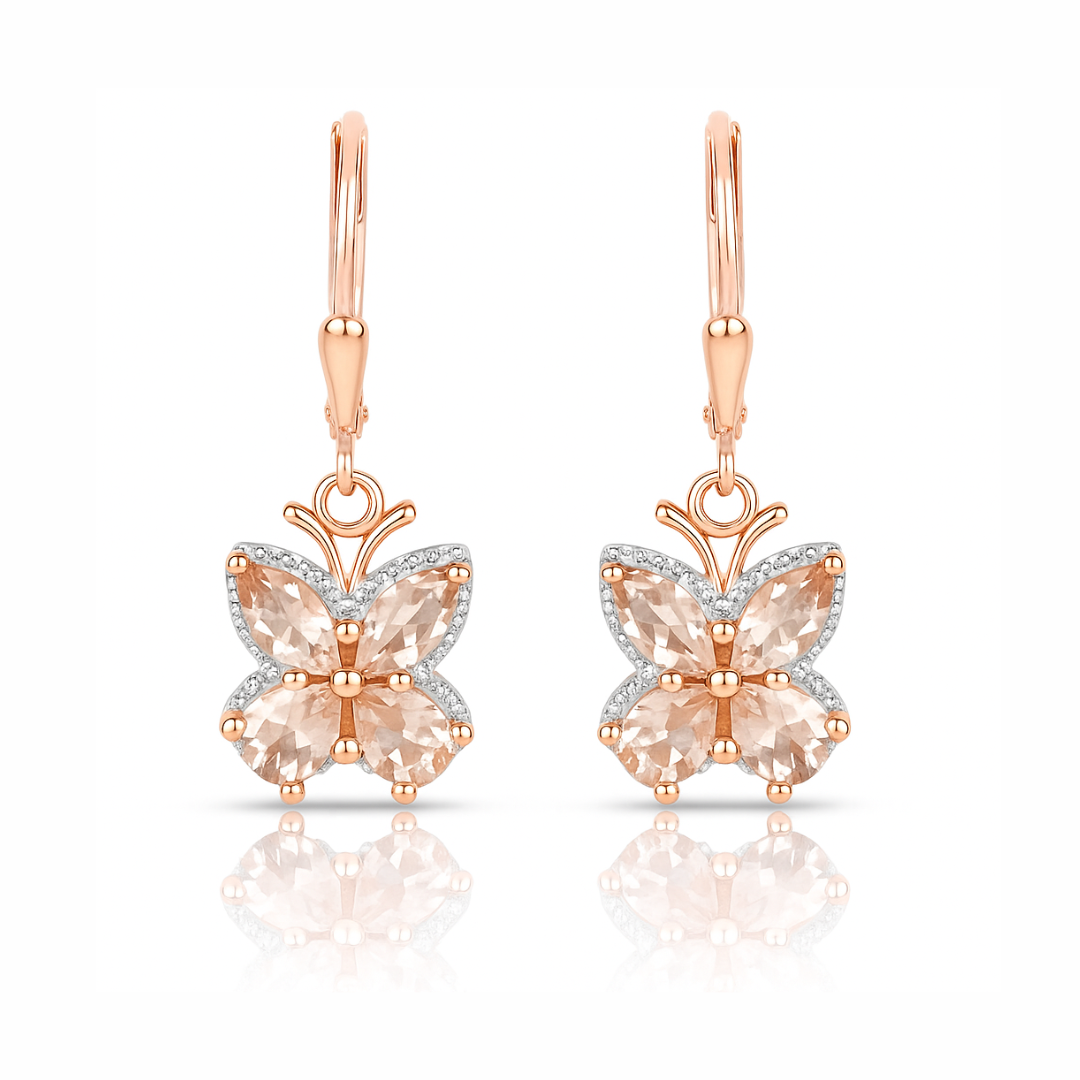 18K Rose Gold Plated 1.88 Carat Genuine Morganite .925 Sterling Silver Earrings