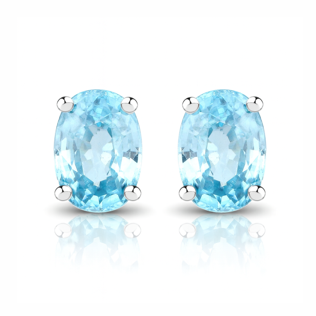Boucles d'oreilles en argent sterling 925 avec zircon bleu véritable de 2,40 carats