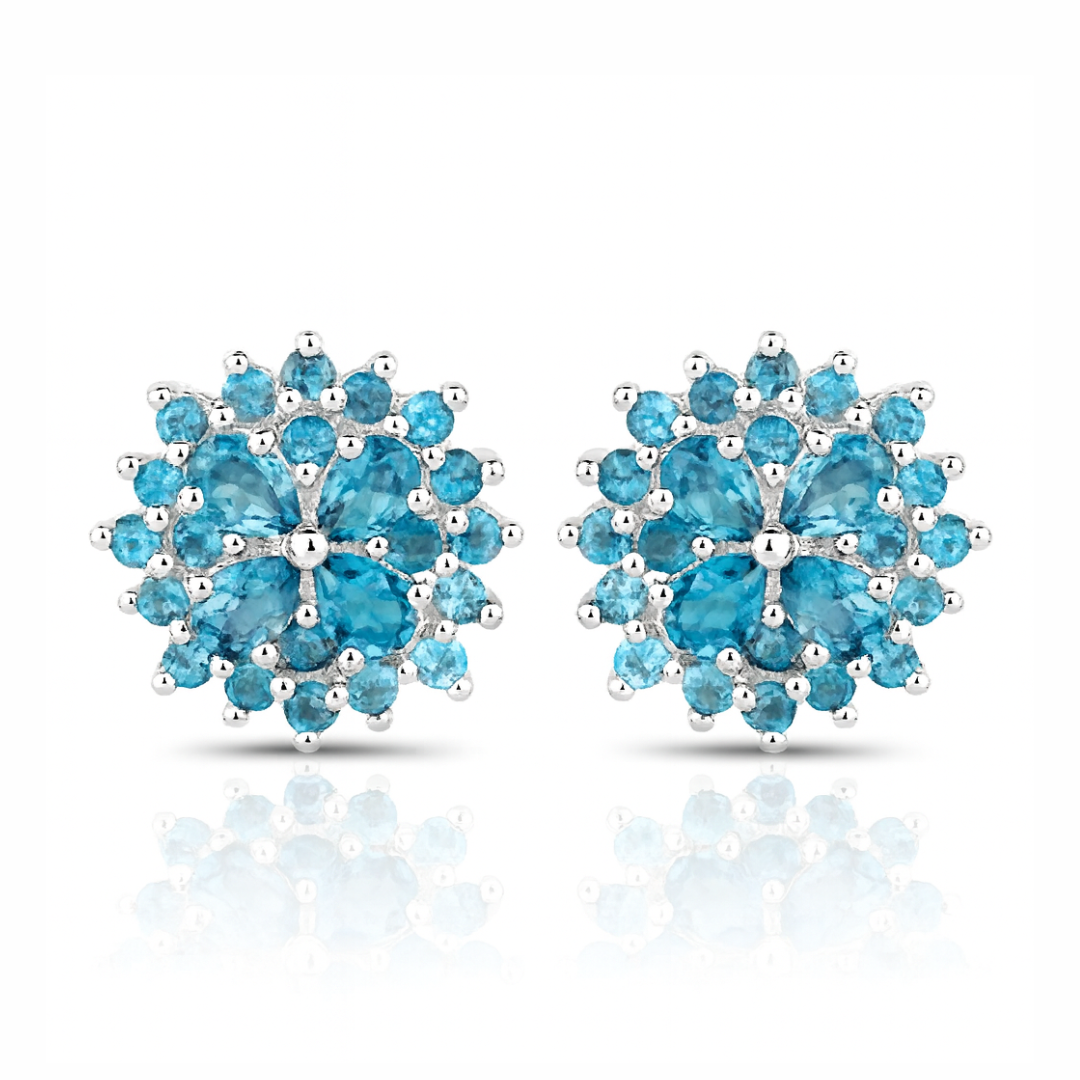 Boucles d'oreilles en argent sterling 925 avec topaze bleue de Londres authentique de 2,80 carats