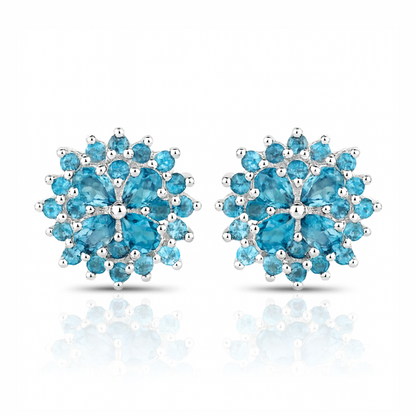 Boucles d'oreilles en argent sterling 925 avec topaze bleue de Londres authentique de 2,80 carats