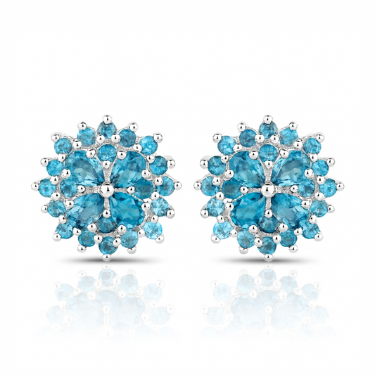 Boucles d'oreilles en argent sterling 925 avec topaze bleue de Londres authentique de 2,80 carats