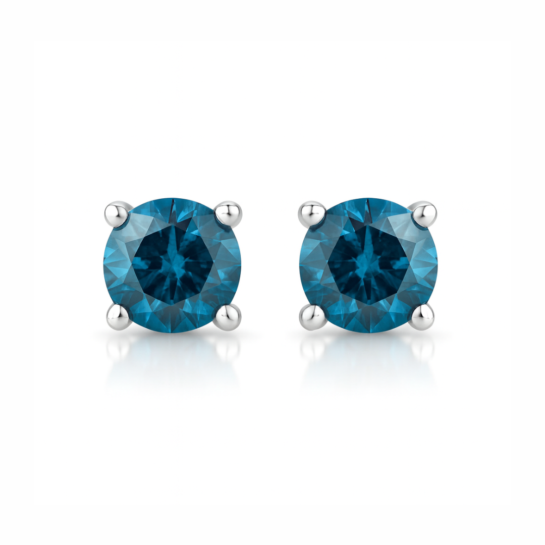 Boucles d'oreilles en or blanc 14 carats avec véritable diamant bleu de 0,74 carat
