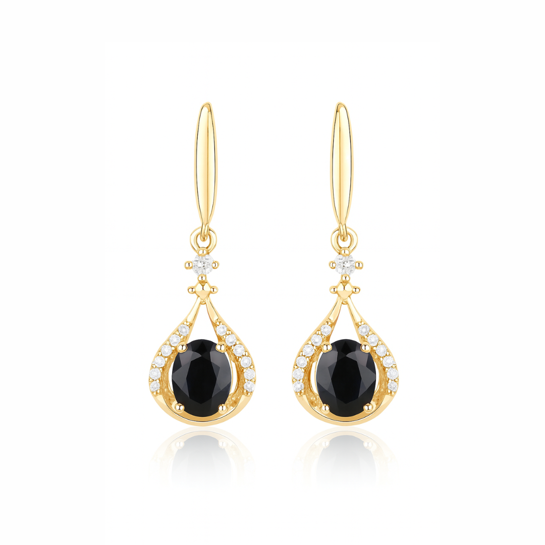 Boucles d'oreilles en or jaune 14 carats avec saphir bleu véritable et diamant blanc de 0,86 carat