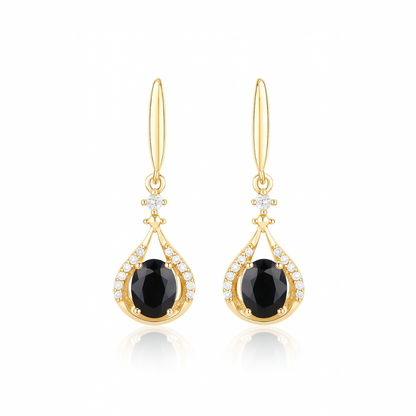 Boucles d'oreilles en or jaune 14 carats avec saphir bleu véritable et diamant blanc de 0,86 carat