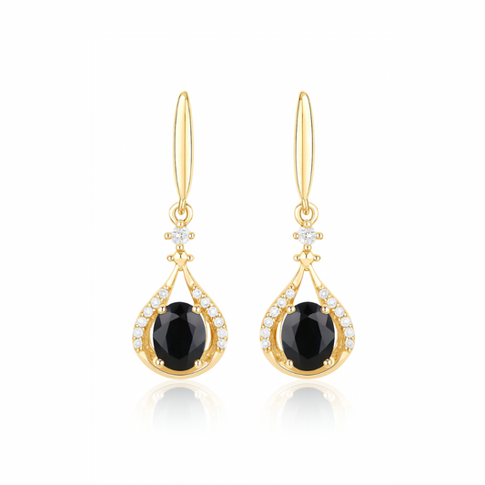 0.86 Carat Genuine Blue Sapphire and White Diamond 14K Yellow Gold Earrings