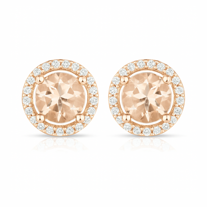 Boucles d'oreilles en or rose 14 carats avec morganite véritable et diamant blanc de 0,93 carat