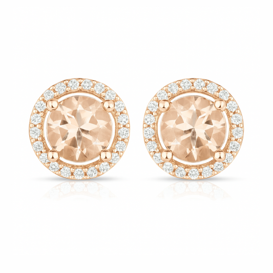 0.93 Carat Genuine Morganite and White Diamond 14K Rose Gold Earrings