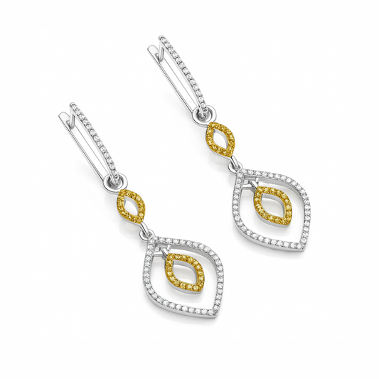Boucles d'oreilles en argent sterling 925 avec diamants blancs et jaunes authentiques de 1,00 carat 