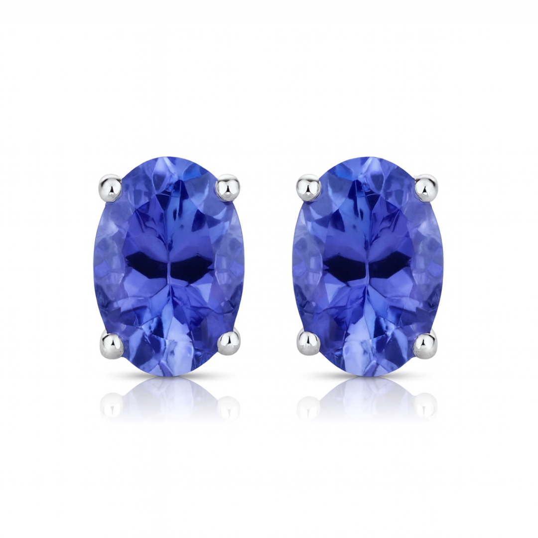 Boucles d'oreilles en or blanc 14 carats avec tanzanite véritable de 1,20 carat
