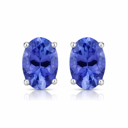Boucles d'oreilles en or blanc 14 carats avec tanzanite véritable de 1,20 carat