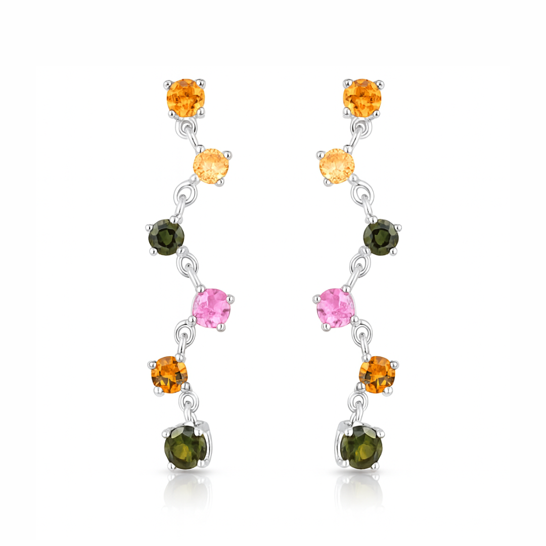 Boucles d'oreilles en argent sterling 925 avec tourmaline multiple authentique de 1,96 carat