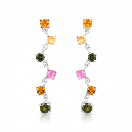Boucles d'oreilles en argent sterling 925 avec tourmaline multiple authentique de 1,96 carat