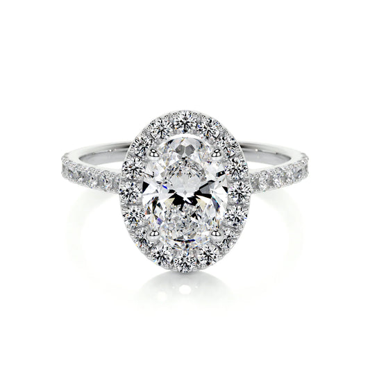 18K White Gold Oval Cut Classic Halo Diamond Engagement Ring  - 0.71 CTW