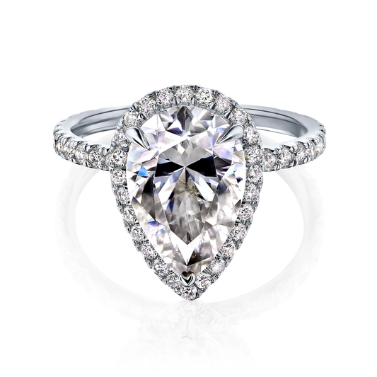 Pear Cut Diamond Engagement Ring With Single Halo And Diamond Band-1.73ct-0.43ct-G-SI1-18K White Gold
