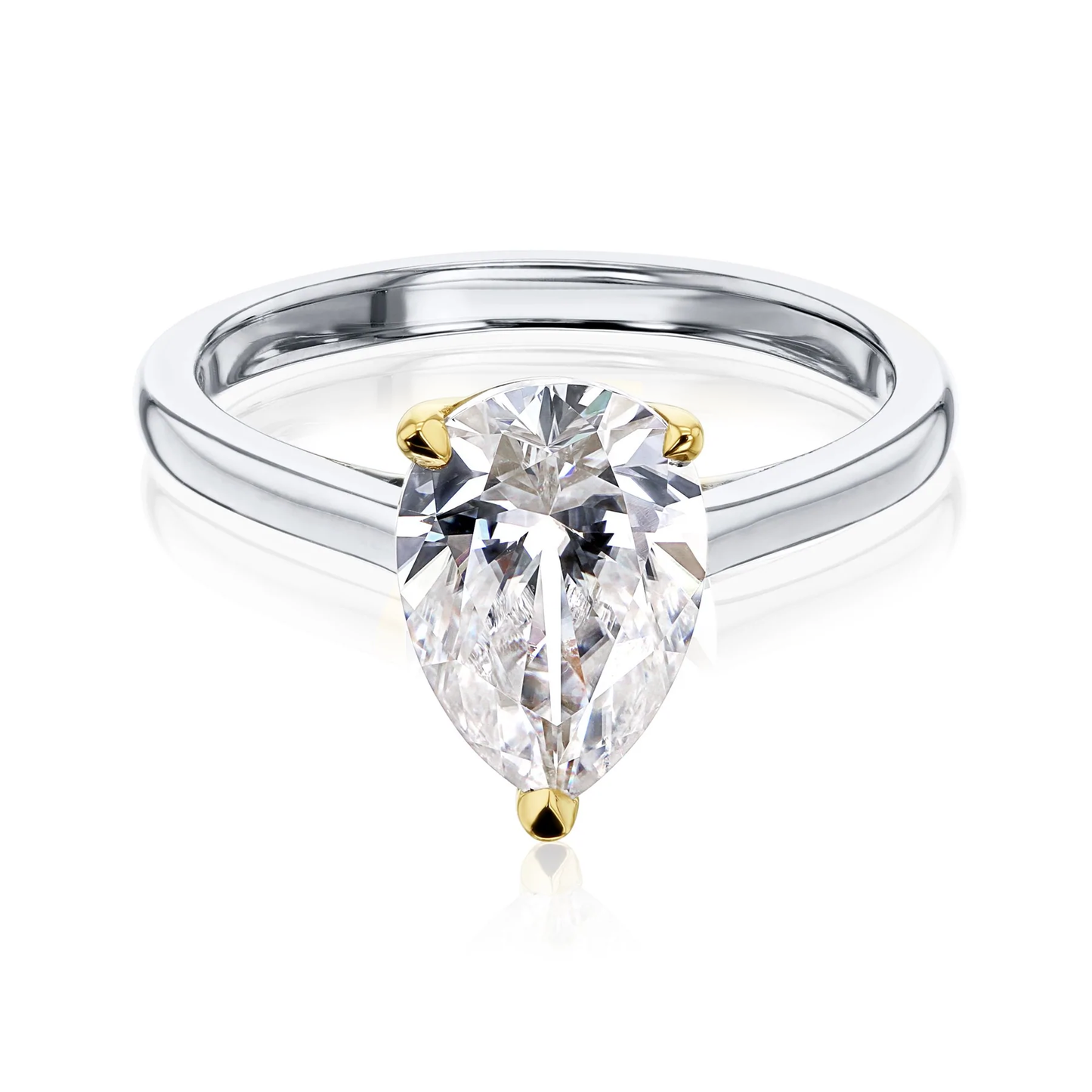 18K White Gold Engagement Ring Pear 0.51ct Natural VS2 H with 13 sidestones 0.06ct
