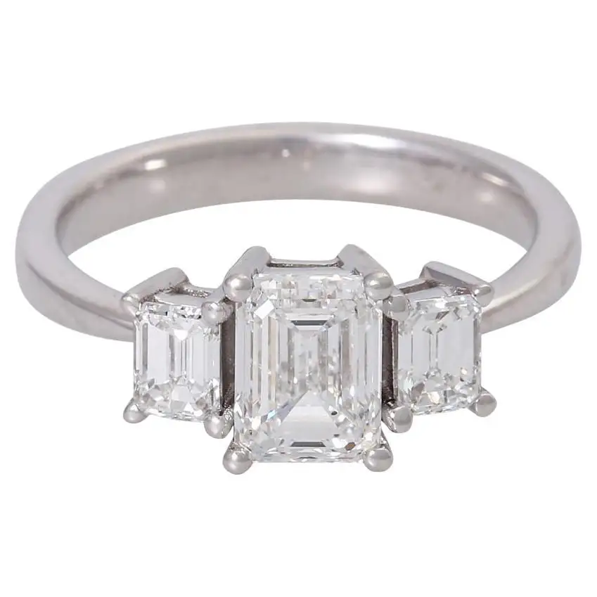 1.48 CTW VS1 G Emerald Cut Diamond Three Stone Diamond Engagement Ring