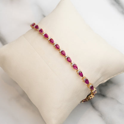 14K Yellow Gold Bracelet with 7.18ct of Ruby & 0.40ct of Natural Diamonds